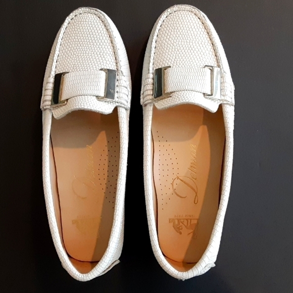 Delman Renna White Lizard Embossed Loafers Shoes Size 7 New - Picture 2 of 5
